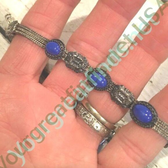 Sterling Silver Foxtail Chain Bracelet with Azurite - Picture 4 of 4